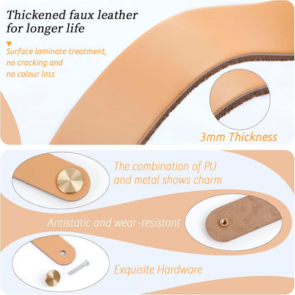 Leather Handles - Furniture Handles - Kitchen Handles - Door Handles - Cabinet Handles - Drawer Knobs - Furniture Hardware - Kitchen Hardware - Handles - Leather - Leather - Kitchen Renovation - Scandinavian - Brass - Knobs - Loops - Loop - Beige - Set of