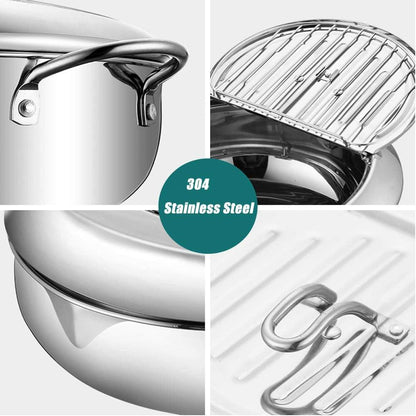 Deep fryer - Tempura pan - 24 cm - Stainless steel pan - Kitchen accessories - Japanese deep fryer - Induction deep fryer - Deep fryer - Cooking pot - Stainless steel pan - Large deep fryer - Kitchen utensils - Household - Silver - 1 piece.