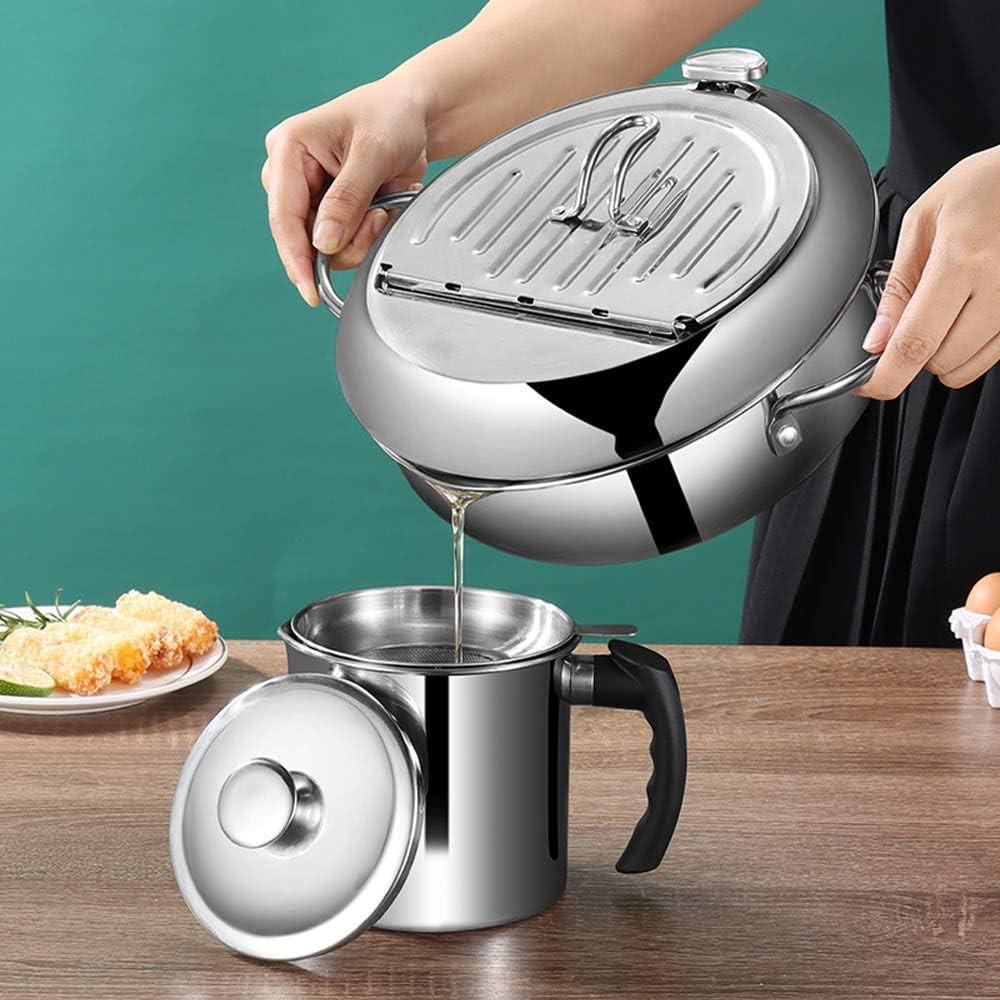 Deep fryer - Tempura pan - 24 cm - Stainless steel pan - Kitchen accessories - Japanese deep fryer - Induction deep fryer - Deep fryer - Cooking pot - Stainless steel pan - Large deep fryer - Kitchen utensils - Household - Silver - 1 piece.