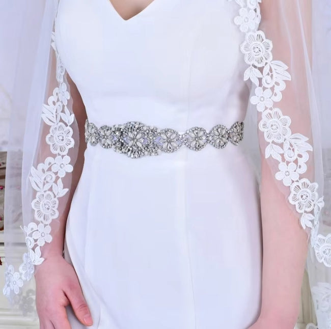 Bridal Belt | Belt | Women's Belt | Wedding Accessories | White Ribbon Organza | Glitter Belt | Gold Hover Image