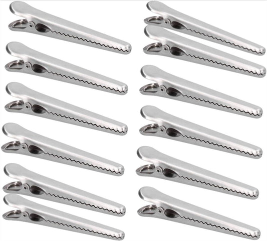 12 Stainless Steel Bag Clips - Airtight Seals for Coffee, Chips & Food - Strong Jaw Grip for Freshness Preservation - Kitchen Organization & Storage Accessories - Silver