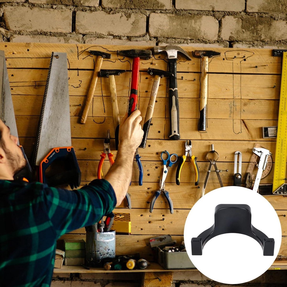 Jhubers Goods - Sanding Hooks - Tool Hangers - Plastic - Sanding Boards - Organization Accessories - Rakes - Shovels - Hammers - Black - 3 pieces - Compatible with - Plastic U-shaped - V-shaped - Storage Accessories