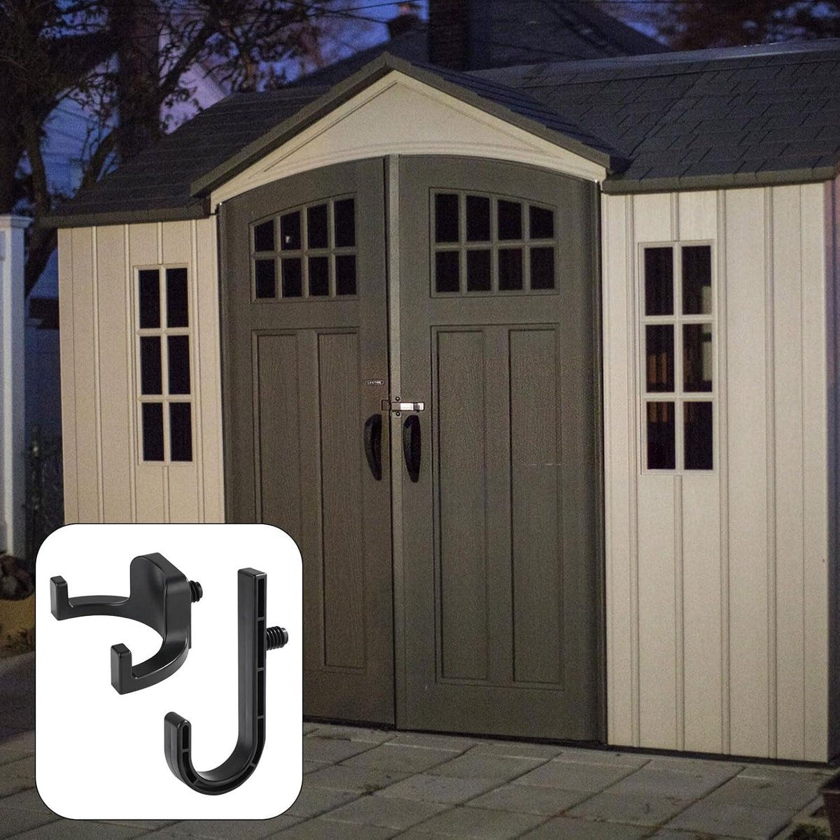 Allecta - Set of 2 Storage Hooks for Sheds | V-Shaped Tool Hooks | Storage Accessories - Black | Suitable for Craftsman Sheds