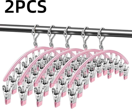 2 pieces - Clothes rack - sock clips - clothes hangers - storage accessories - suitable for drying socks and underwear - pink - 41*24.5 cm