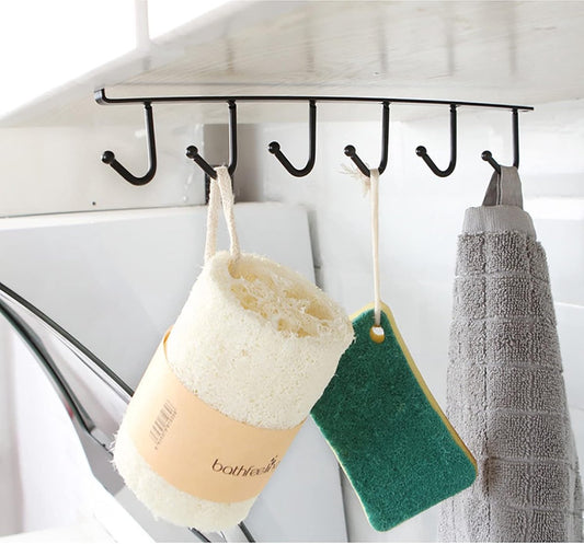 Storage rack - hooks - multifunctional hooks - nail-free hooks - storage accessories - suitable for cabinets, wardrobes and kitchen storage - black - 26.5*7.5 cm - shelf thickness less than 2.7 cm