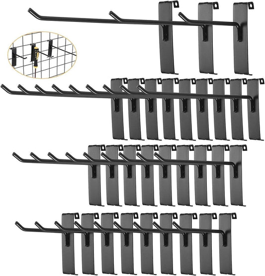 Gridwall Hooks 30 Pieces - 10/15/20cm - Iron - Black - Commercial Quality - Grid Wall Panels Accessory - Garage - Shop - Storage accessories.