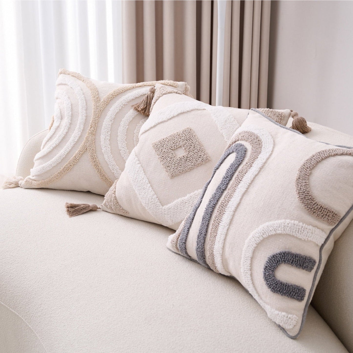 Walbest Boho Throw Pillow with Braided Rope Pattern And Tassels Soft Cotton Linen Textured Cushion for Sofa Bed Office 45x45cm B