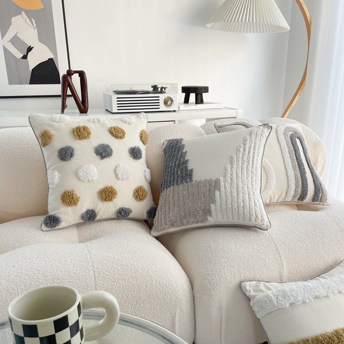 Walbest Boho Throw Pillow with Braided Rope Pattern And Tassels Soft Cotton Linen Textured Cushion for Sofa Bed Office 45x45cm F