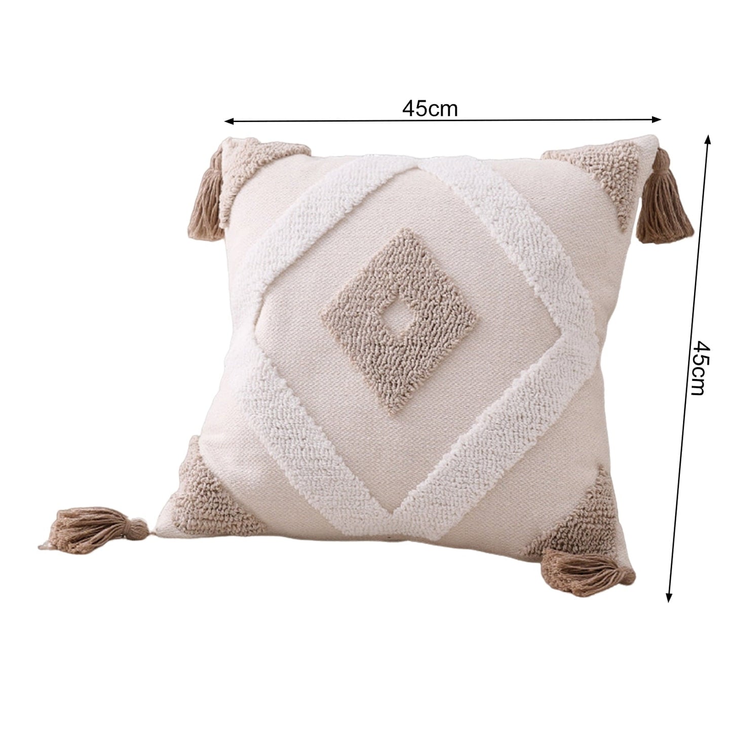 Walbest Boho Throw Pillow with Braided Rope Pattern And Tassels Soft Cotton Linen Textured Cushion for Sofa Bed Office 45x45cm F