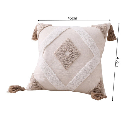 Walbest Boho Throw Pillow with Braided Rope Pattern And Tassels Soft Cotton Linen Textured Cushion for Sofa Bed Office 45x45cm F