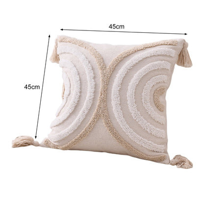 Walbest Boho Throw Pillow with Braided Rope Pattern And Tassels Soft Cotton Linen Textured Cushion for Sofa Bed Office 45x45cm F