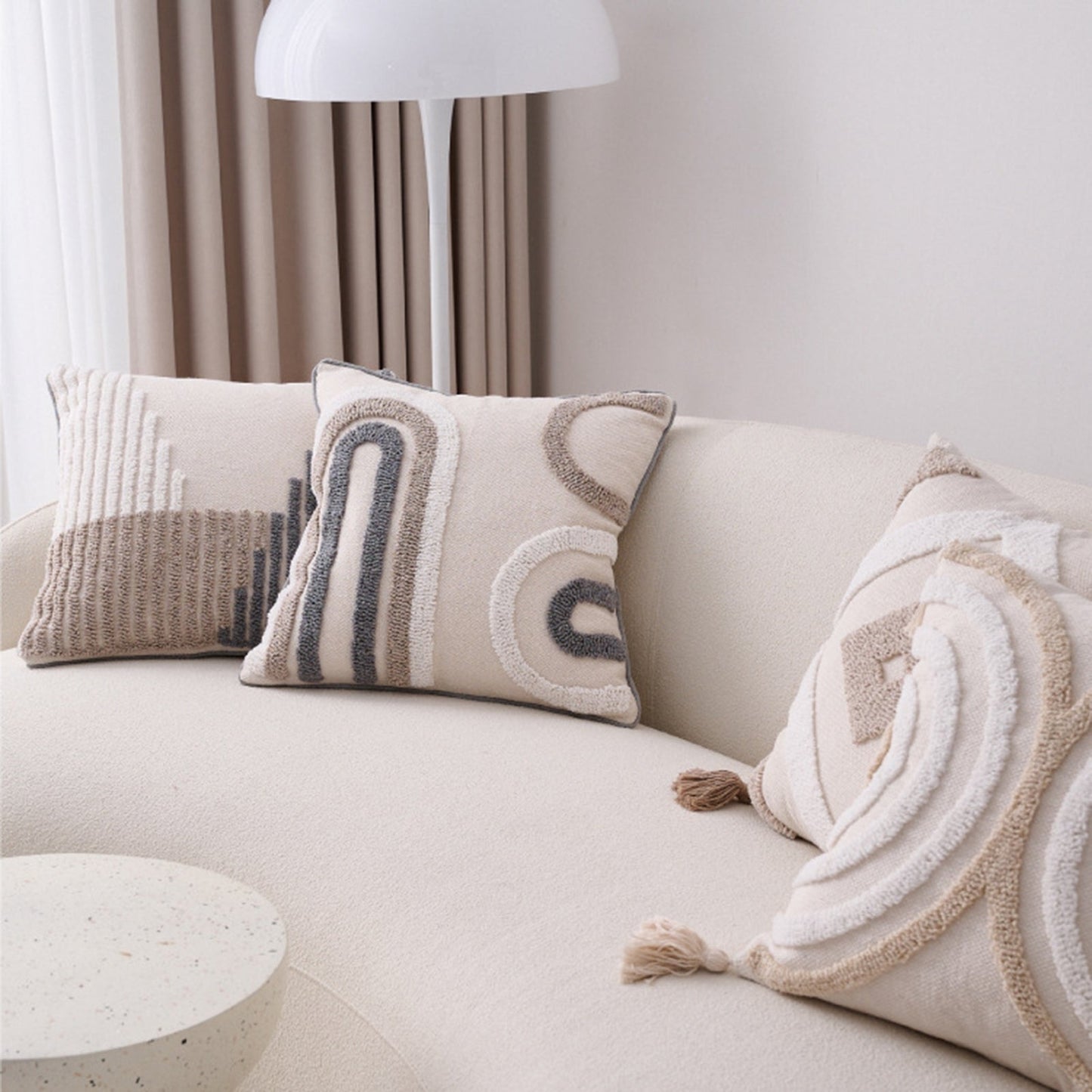 Walbest Boho Throw Pillow with Braided Rope Pattern And Tassels Soft Cotton Linen Textured Cushion for Sofa Bed Office 45x45cm F
