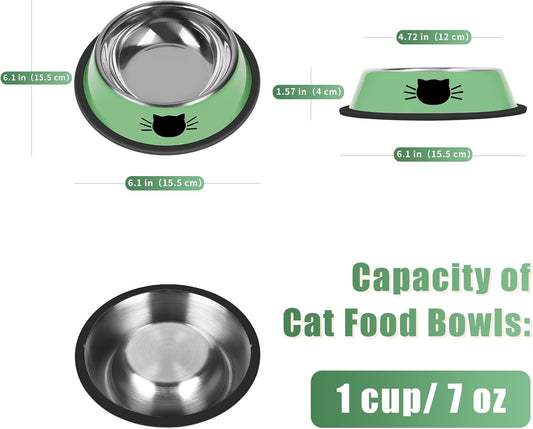 2/3Pcs Cat Bowls Non-Slip Stainless Steel Small Cat Food Bowls Unbreakable Thicken Cat Feeder 7 Oz Cat Dishes Suitable for Indoor Small Pets Removable Rubber Base Easily Clean Lovely Color Green