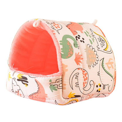 Yirtree Cartoon Pattern Guinea Pig Cave House Bed, Rabbit Squirrel Chinchilla Hamster Hedgehog Nest Hideout, Small Animals Cage Warm Supplies, Machine Washable S Dinosaur