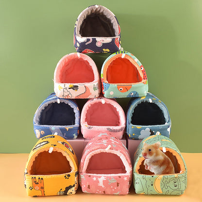 Yirtree Cartoon Pattern Guinea Pig Cave House Bed, Rabbit Squirrel Chinchilla Hamster Hedgehog Nest Hideout, Small Animals Cage Warm Supplies, Machine Washable M Pink Fox
