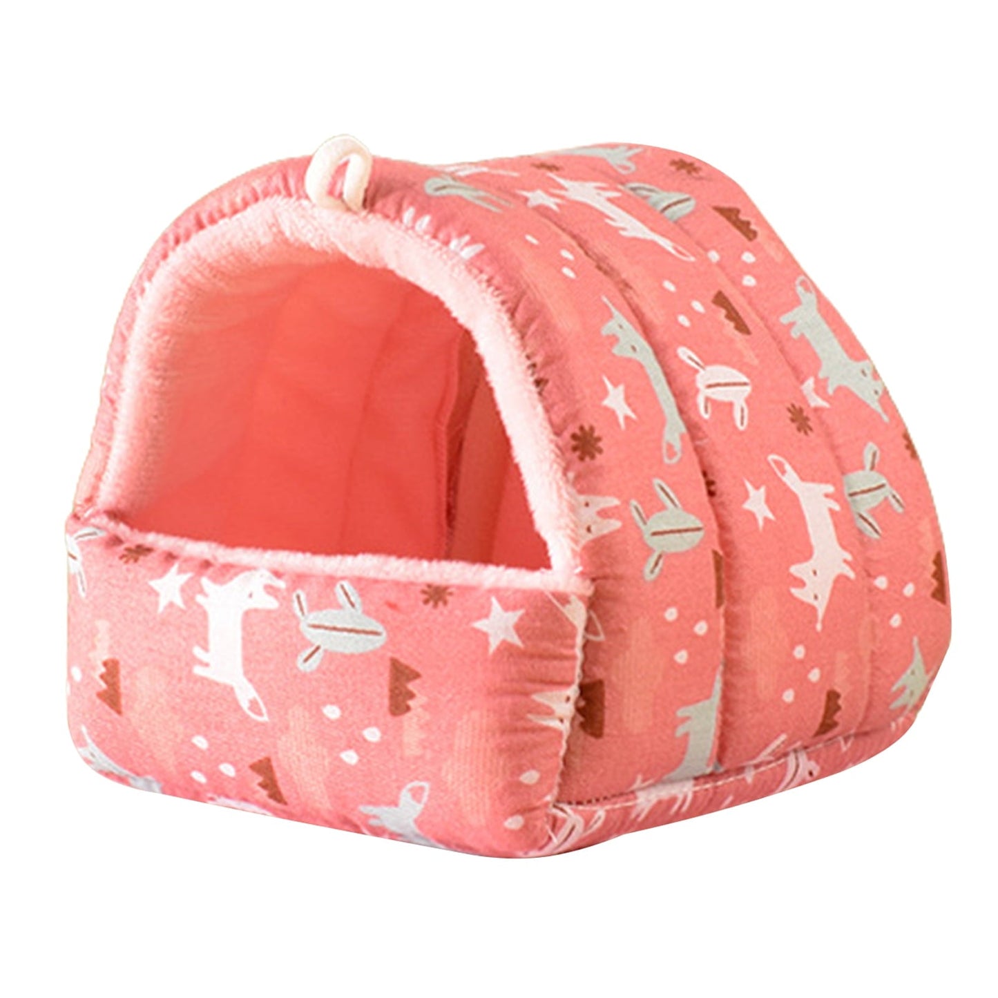 Yirtree Cartoon Pattern Guinea Pig Cave House Bed, Rabbit Squirrel Chinchilla Hamster Hedgehog Nest Hideout, Small Animals Cage Warm Supplies, Machine Washable M Pink Fox