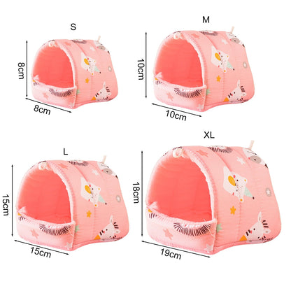 Yirtree Cartoon Pattern Guinea Pig Cave House Bed, Rabbit Squirrel Chinchilla Hamster Hedgehog Nest Hideout, Small Animals Cage Warm Supplies, Machine Washable M Pink Fox