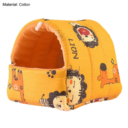 Yirtree Cartoon Pattern Guinea Pig Cave House Bed, Rabbit Squirrel Chinchilla Hamster Hedgehog Nest Hideout, Small Animals Cage Warm Supplies, Machine Washable M Pink Fox