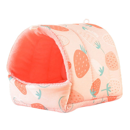 Yirtree Cartoon Pattern Guinea Pig Cave House Bed, Rabbit Squirrel Chinchilla Hamster Hedgehog Nest Hideout, Small Animals Cage Warm Supplies, Machine Washable M Rose Red Strawberry