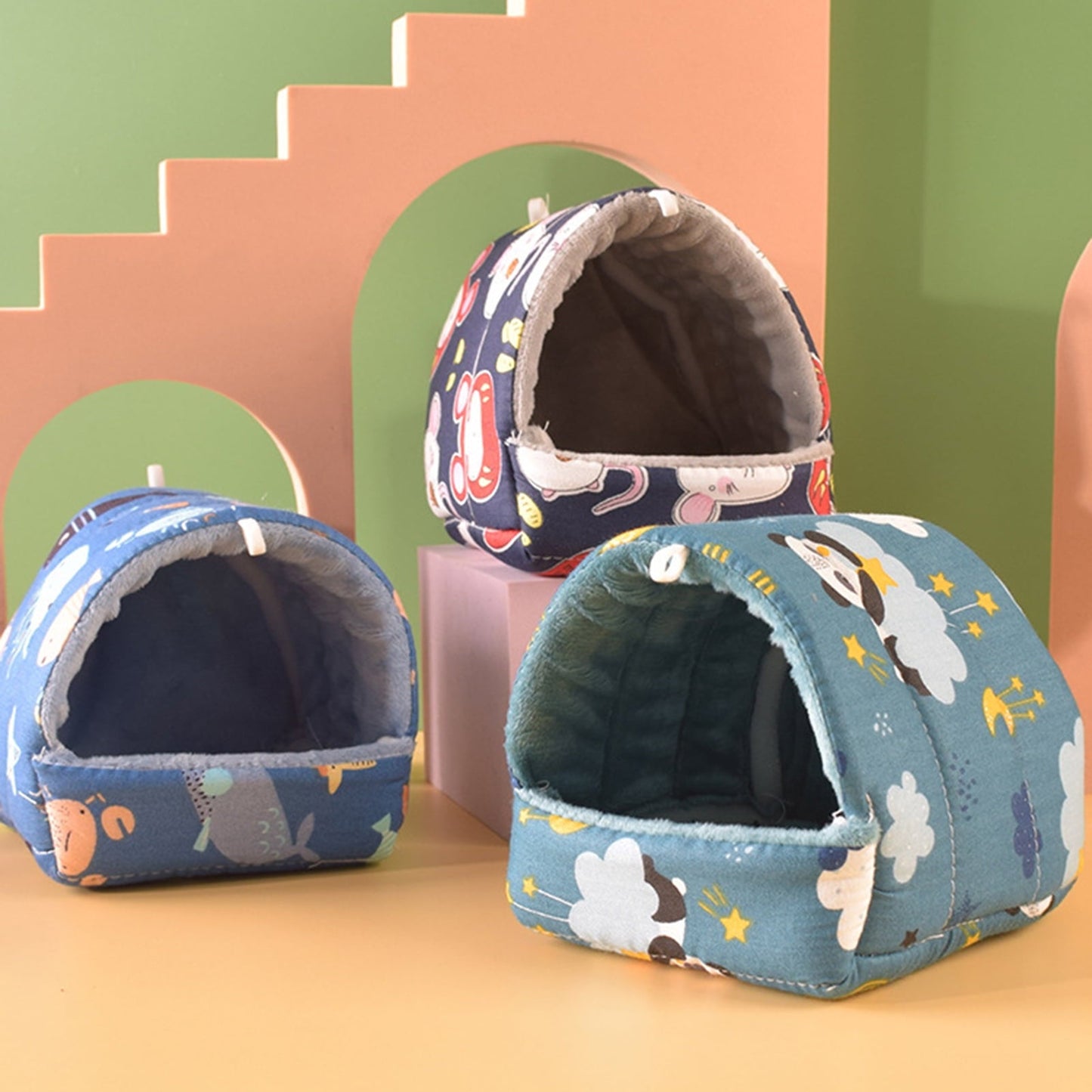 Yirtree Cartoon Pattern Guinea Pig Cave House Bed, Rabbit Squirrel Chinchilla Hamster Hedgehog Nest Hideout, Small Animals Cage Warm Supplies, Machine Washable M Rose Red Strawberry
