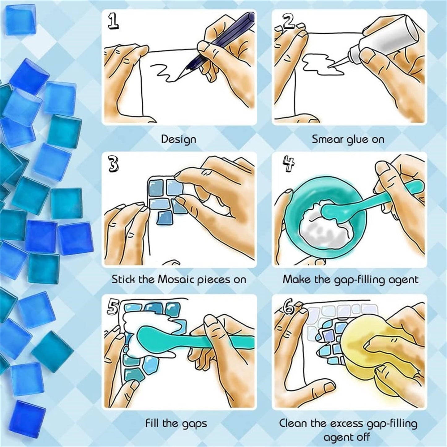 0.55 LB Blue Mixed Irregular Crystal Glass Mosaic Tiles,Blue Mosaic Glass Tiles Pieces Glitter,Tiny Mosaic Tile for Art Crafts,Mosaic Making Projects,Home Decor