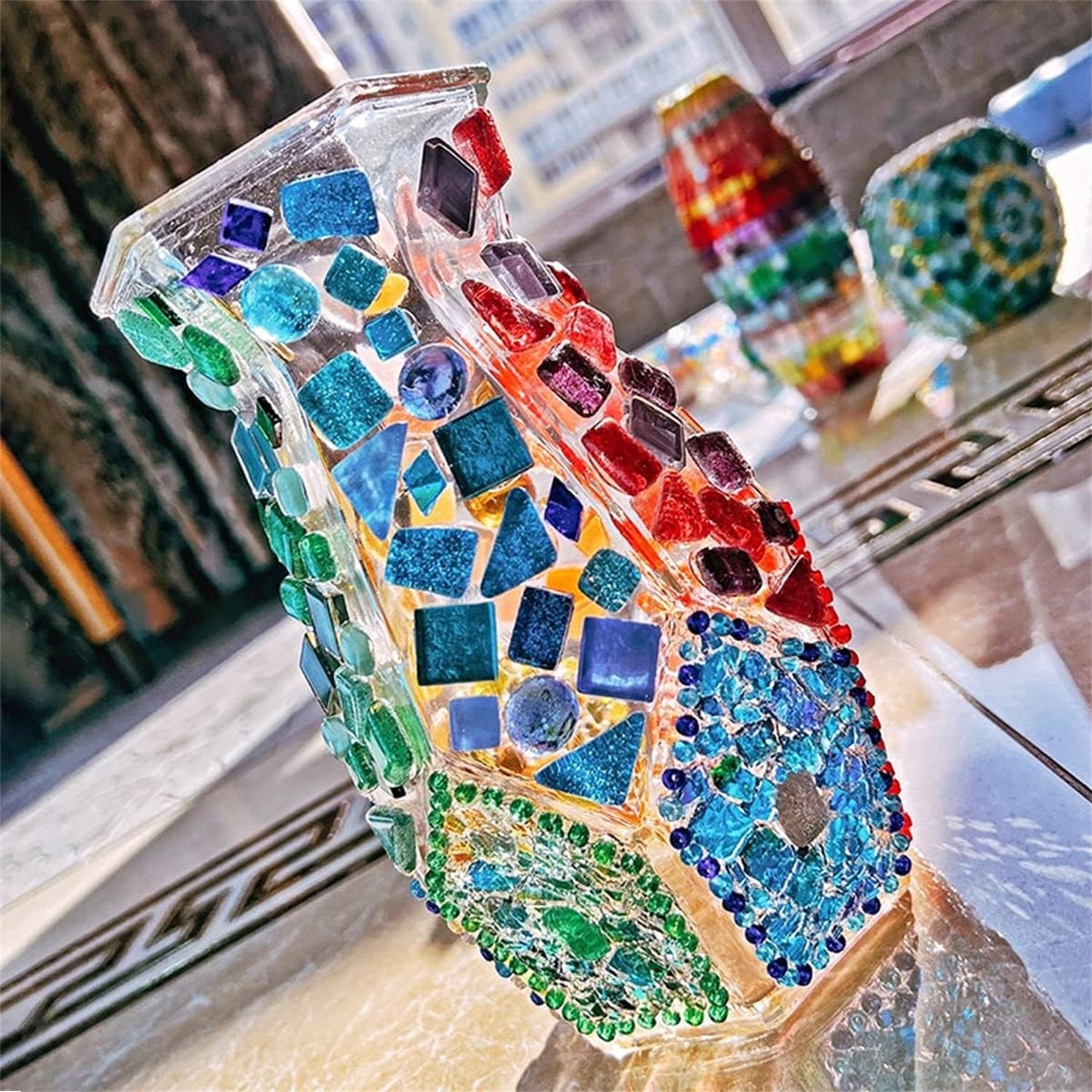 0.55 LB Blue Mixed Irregular Crystal Glass Mosaic Tiles,Blue Mosaic Glass Tiles Pieces Glitter,Tiny Mosaic Tile for Art Crafts,Mosaic Making Projects,Home Decor