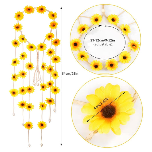 Tutuviw Sunflower Headband, 2 Pcs Adjustable Headband or Crown, Hair Accessories, Costume Headwear for Women and People Attending Special Occasions, Wedding Party Multicolor