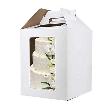 Large Tall Cake Boxes,Disposable Layer Tall Cake Carrier with Window,White Cake Packaging Box,Portable Cake Box,Tier Cake Take Out Transport Containers,for Birthday Wedding Christmas 10" x 10" x 16"