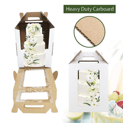 Large Tall Cake Boxes,Disposable Layer Tall Cake Carrier with Window,White Cake Packaging Box,Portable Cake Box,Tier Cake Take Out Transport Containers,for Birthday Wedding Christmas 10" x 10" x 16"