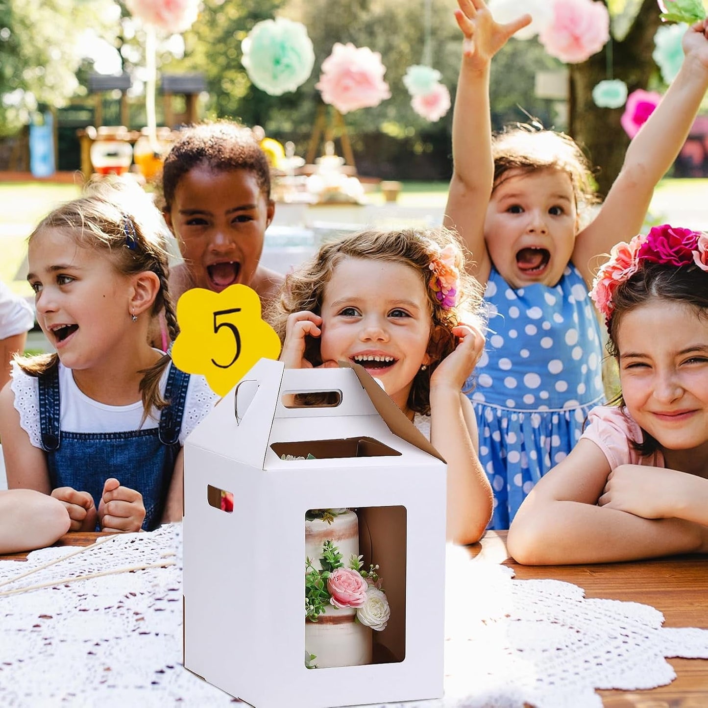 Large Tall Cake Boxes,Disposable Layer Tall Cake Carrier with Window,White Cake Packaging Box,Portable Cake Box,Tier Cake Take Out Transport Containers,for Birthday Wedding Christmas 10" x 10" x 16"