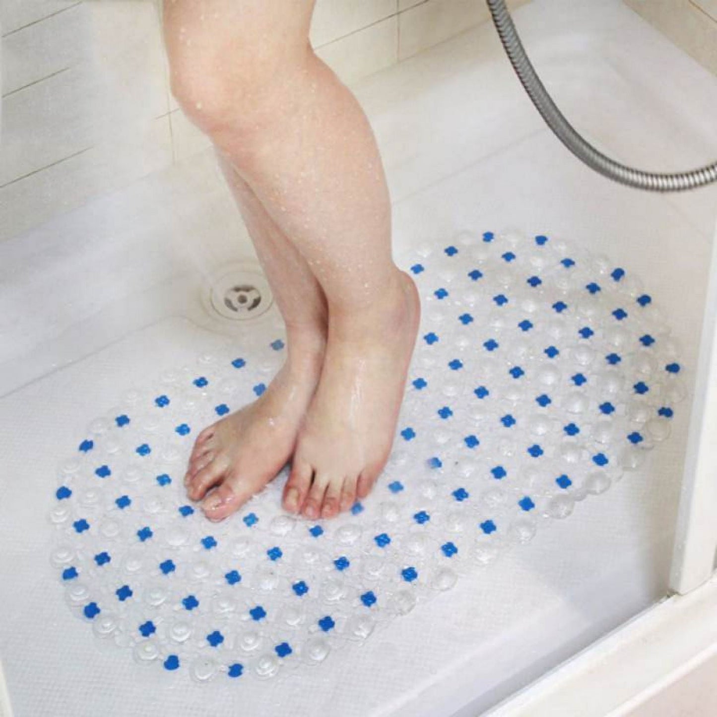 Shower Mats Non Slip Without Suction Cups, 15× 26.8 Inch, PVC Bathroom Mats, Bath Mats for Shower and Bathroom, Quick Drying Blue
