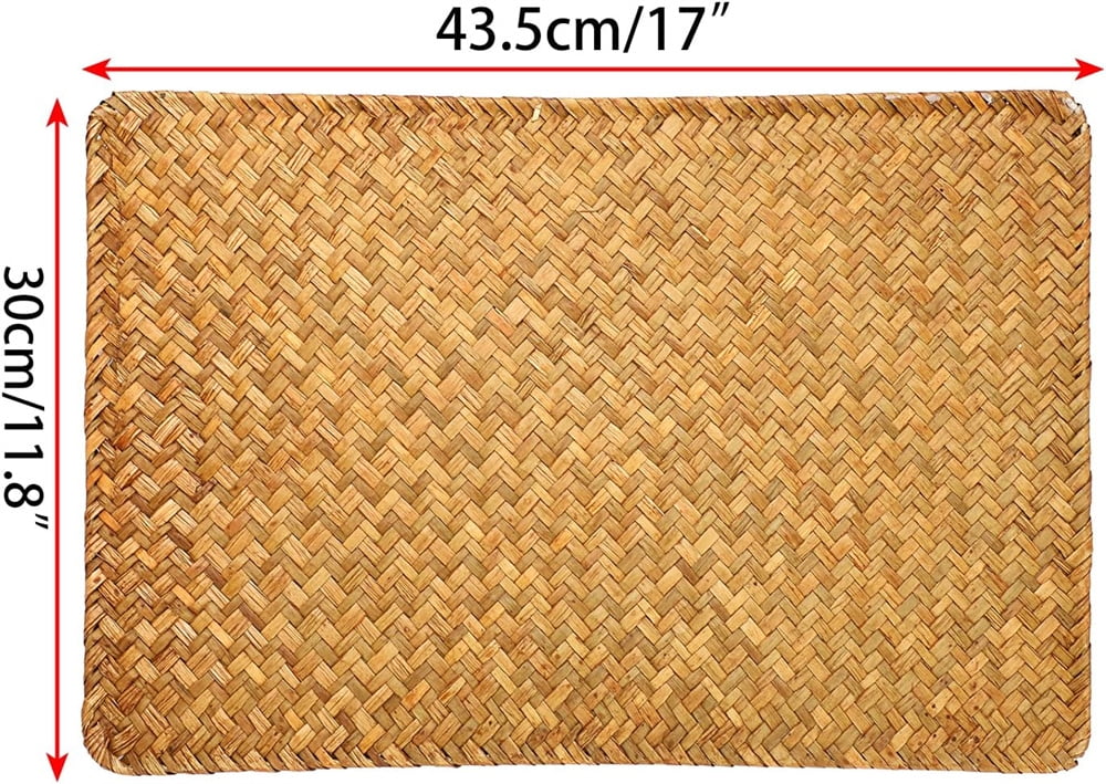 QZS Farmhouse Wicker Placemats,Woven Rattan Place Mat,Rectangular Table Pat,Hand Bamboo Tea Cup Mat,Natural Straw Placemat,Hand-woven Place Mats for Dining Table Home Kitchen Picnic 2Pcs