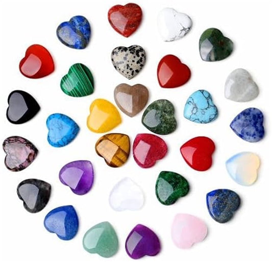 20Pcs Heart Crystals Stones,Love Shaped Polished Stones,Natural Rose Quartz Crystals Amethyst Tiger Eye Chakra Rocks,Energy Healing Gemstones,Chakra Reiki Balancing Gifts.