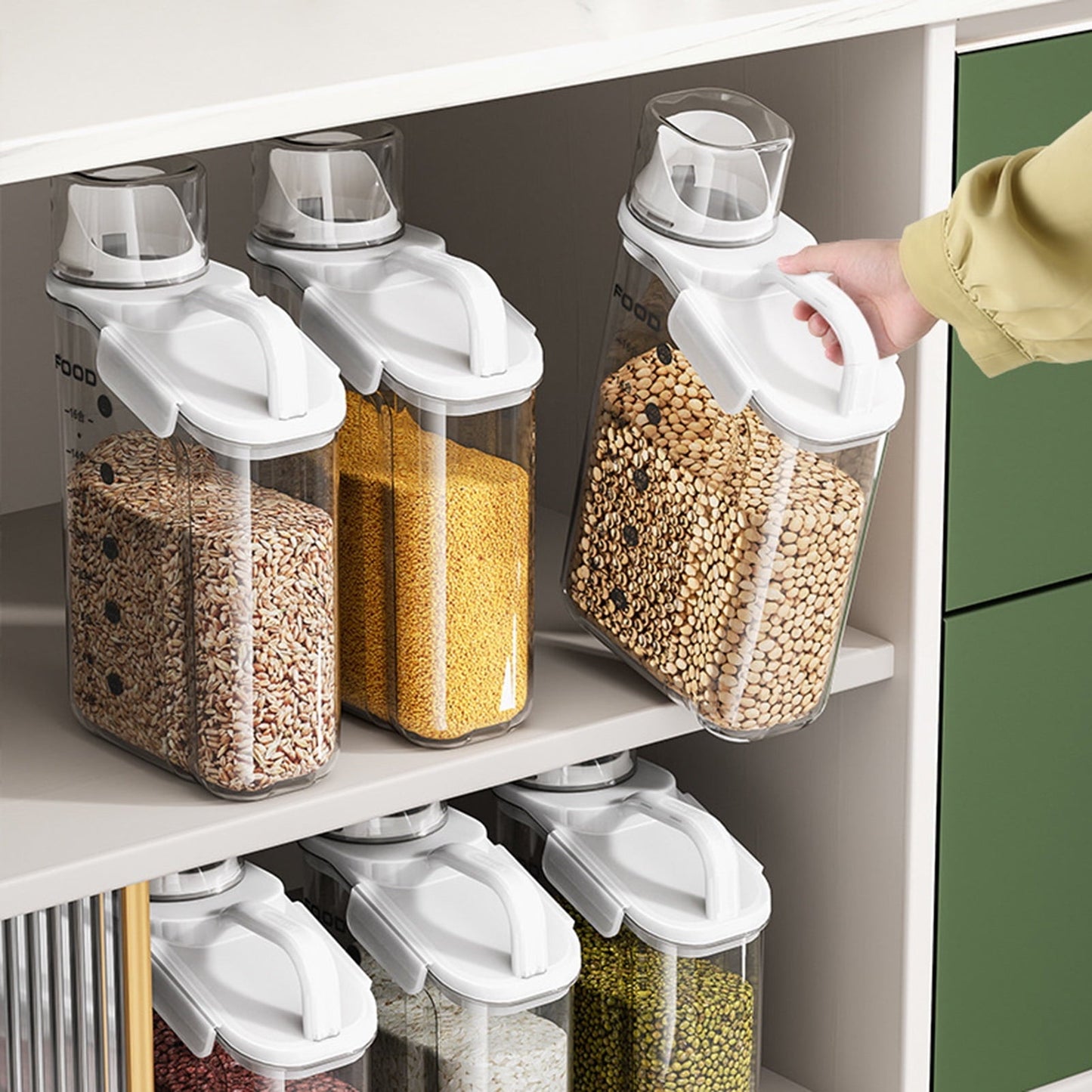 Cheers.US 2000ml/2800ml Airtight Cereal Container Rice Dry Grain Dispenser Thicken Rice Cylinder Clear Food Storage Box S Green