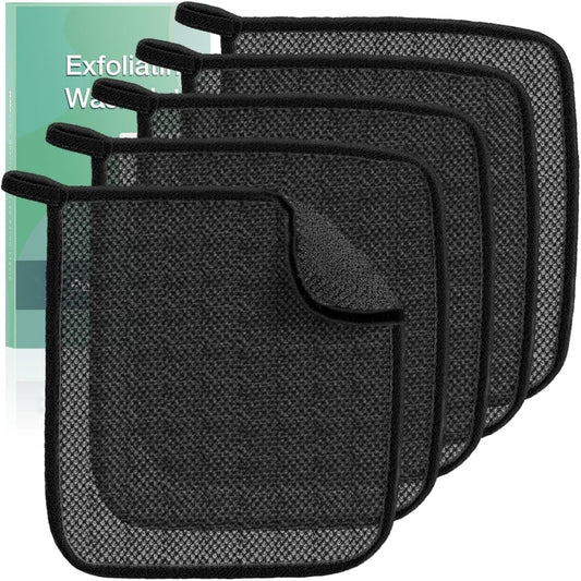 Exfoliating Washcloths,African Exfoliating Net,Reusable African Net Sponge,8.7x10.2In Beige Mutilfunction Wash Cloth for Face and Body Black.