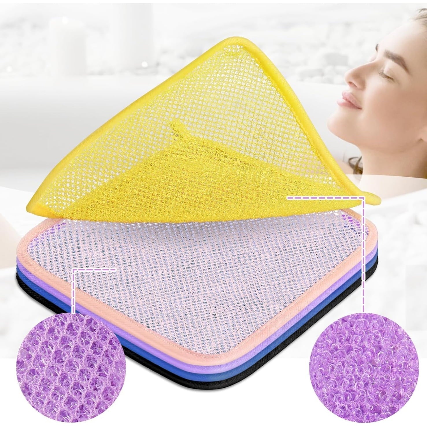 Exfoliating Washcloths,African Exfoliating Net,Reusable African Net Sponge,8.7x10.2In Beige Mutilfunction Wash Cloth for Face and Body Multi-color.
