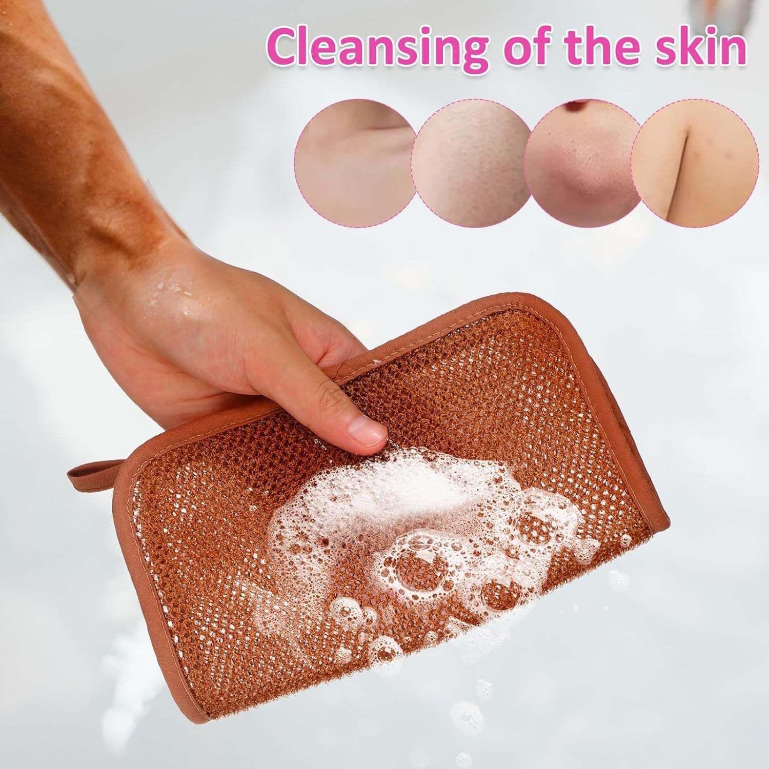 Exfoliating Washcloths,African Exfoliating Net,Reusable African Net Sponge,8.7x10.2In Beige Mutilfunction Wash Cloth for Face and Body Multi-color.
