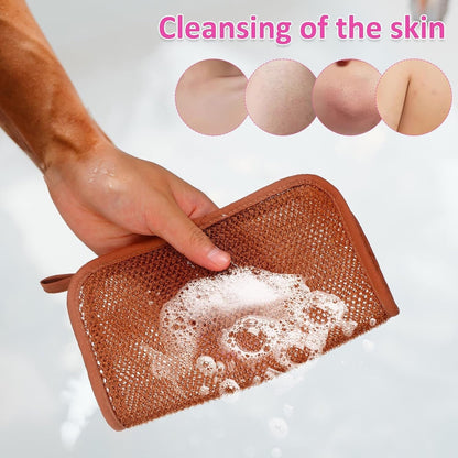 Exfoliating Washcloths,African Exfoliating Net,Reusable African Net Sponge,8.7x10.2In Beige Mutilfunction Wash Cloth for Face and Body Multi-color.