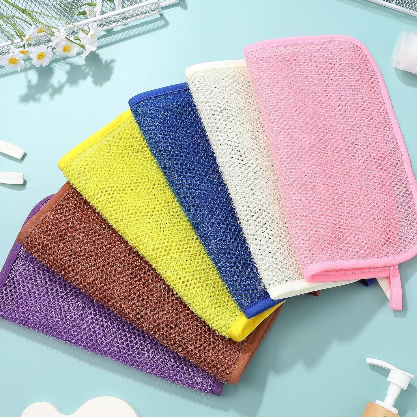 Exfoliating Washcloths,African Exfoliating Net,Reusable African Net Sponge,8.7x10.2In Beige Mutilfunction Wash Cloth for Face and Body Multi-color.