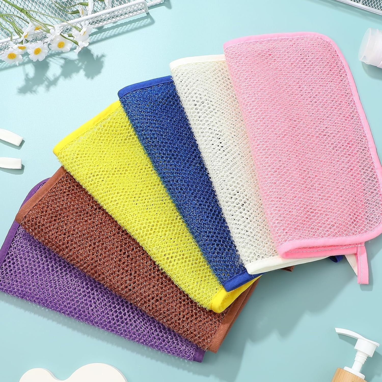 Exfoliating Washcloths,African Exfoliating Net,Reusable African Net Sponge,8.7x10.2In Beige Mutilfunction Wash Cloth for Face and Body Multi-color.
