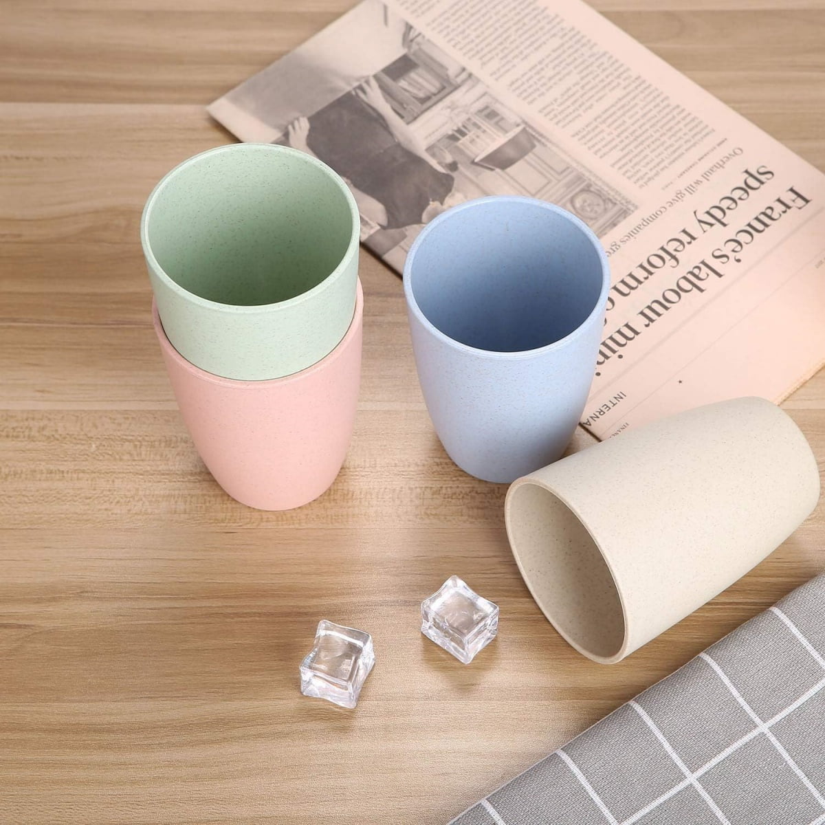 QZS Reusable Cups,10oz Multi-color Water Cups for Kids,4Pcs Dishwasher Safe Water Plastic Glasses,4.1x3.1In Unbreakable Glasses for Party,Home