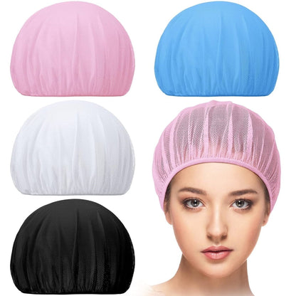QZS 4 Pcs Mesh Sleep Bonnets,Breathable Shower Caps,Hair Nets Caps for Women,Reusable Multi-color Night Bonnets for Shower,Sleeping,Washing Face Multi-color.