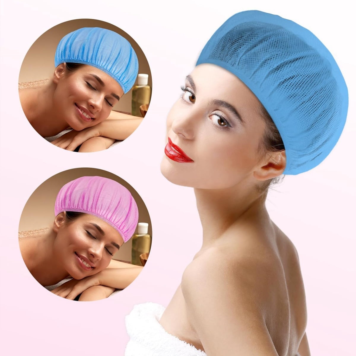 QZS 4 Pcs Mesh Sleep Bonnets,Breathable Shower Caps,Hair Nets Caps for Women,Reusable Multi-color Night Bonnets for Shower,Sleeping,Washing Face Multi-color.