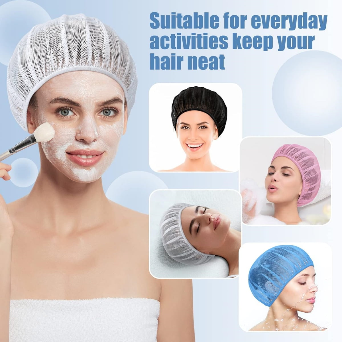 QZS 4 Pcs Mesh Sleep Bonnets,Breathable Shower Caps,Hair Nets Caps for Women,Reusable Multi-color Night Bonnets for Shower,Sleeping,Washing Face Multi-color.