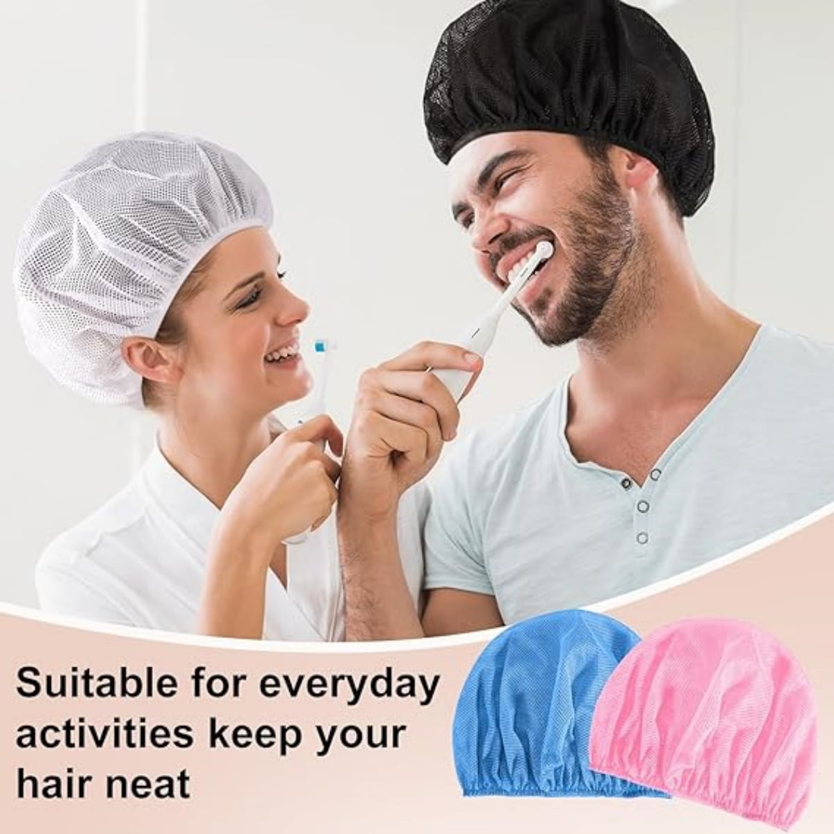 QZS 4 Pcs Mesh Sleep Bonnets,Breathable Shower Caps,Hair Nets Caps for Women,Reusable Multi-color Night Bonnets for Shower,Sleeping,Washing Face Multi-color.