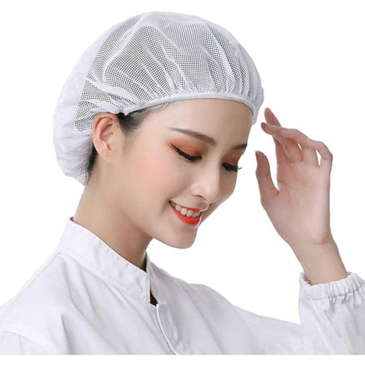 QZS 4 Pcs Mesh Sleep Bonnets,Breathable Shower Caps,Hair Nets Caps for Women,Reusable Multi-color Night Bonnets for Shower,Sleeping,Washing Face White.