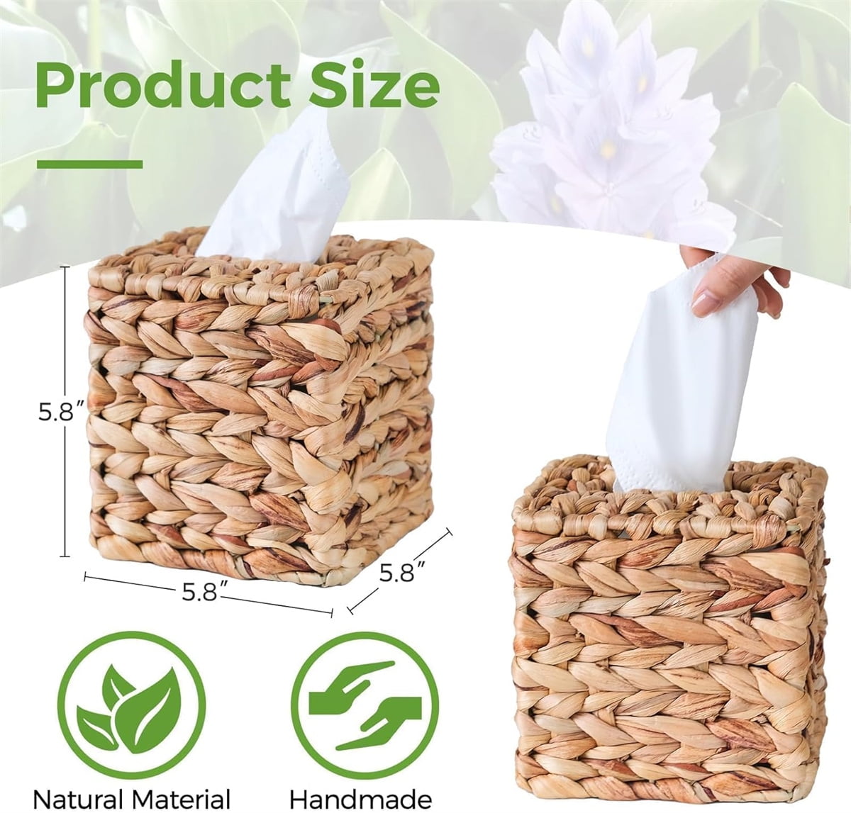 Tutuviw Tissue Box Cover Rectangle,Tissue Box Holder for Bathroom,Water Hyacinth Tissue Box Holder,Rattan Tissue Box Cover Facial Tissue Holder for Table,10" x 6" x 4.5 5.9"