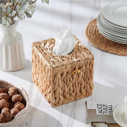 Tutuviw Tissue Box Cover Rectangle,Tissue Box Holder for Bathroom,Water Hyacinth Tissue Box Holder,Rattan Tissue Box Cover Facial Tissue Holder for Table,10" x 6" x 4.5 5.9"