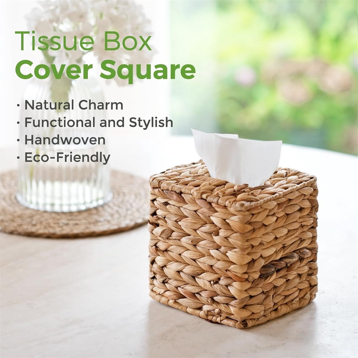 Tutuviw Tissue Box Cover Rectangle,Tissue Box Holder for Bathroom,Water Hyacinth Tissue Box Holder,Rattan Tissue Box Cover Facial Tissue Holder for Table,10" x 6" x 4.5 5.9"