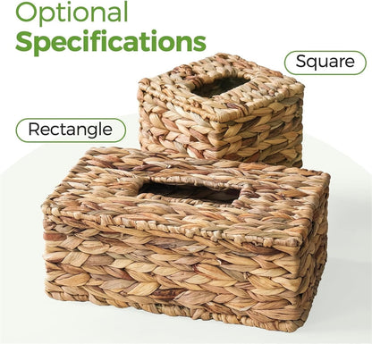 Tutuviw Tissue Box Cover Rectangle,Tissue Box Holder for Bathroom,Water Hyacinth Tissue Box Holder,Rattan Tissue Box Cover Facial Tissue Holder for Table,10" x 6" x 4.5 5.9"